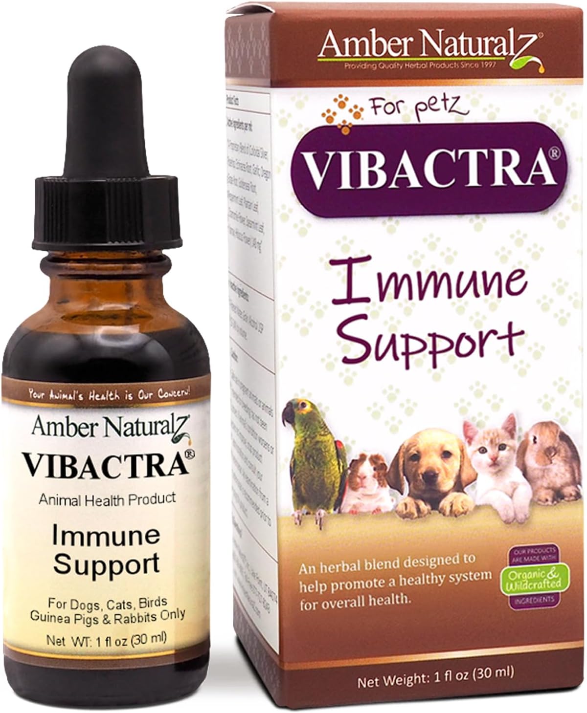 Amber NaturalZ Vibactra Immune Support Herbal Supplement for Dogs 1 Fl.Oz.