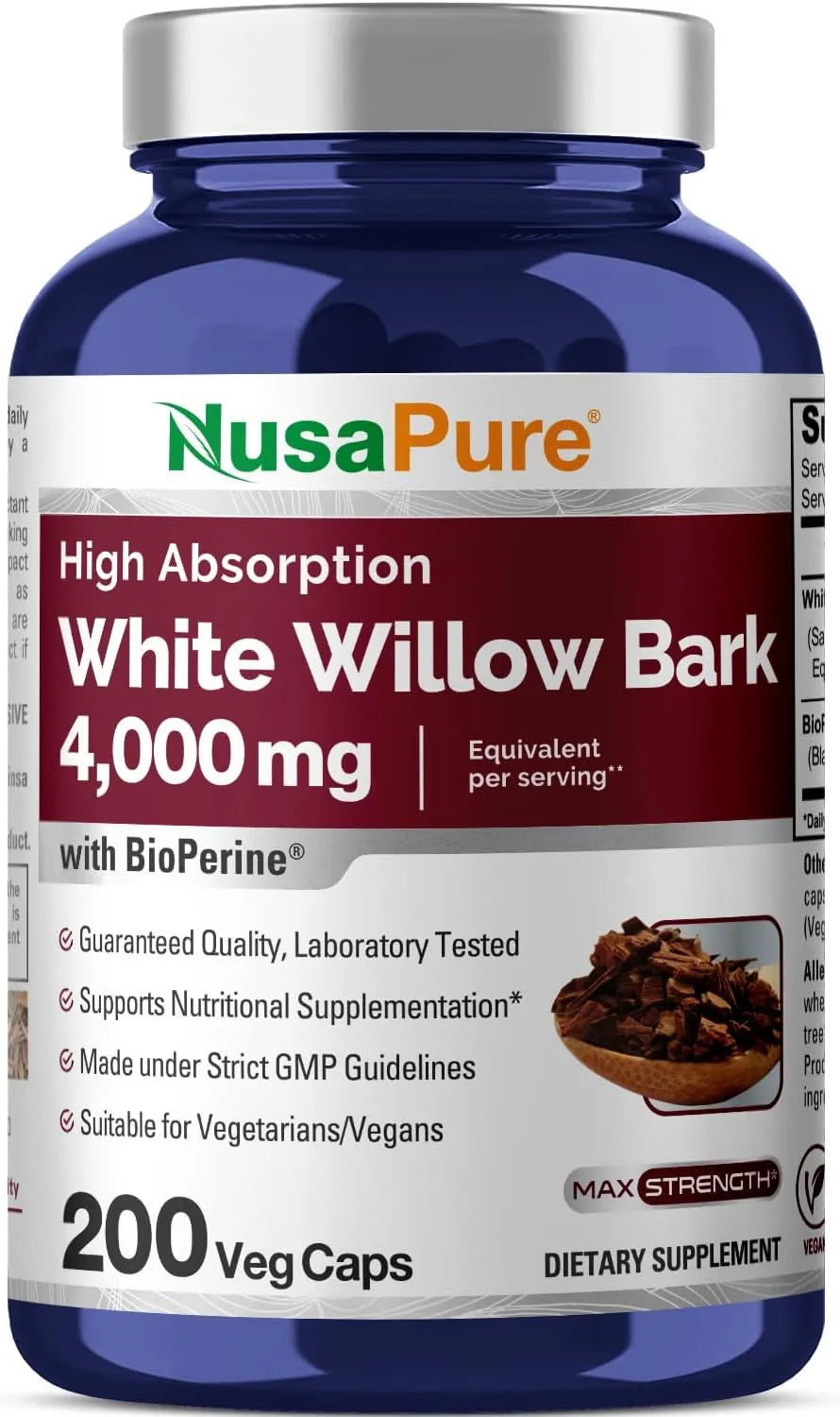 NUSAPURE - NusaPure White Willow Bark 4000Mg. 200 Capsulas - The Red Vitamin MX - Suplementos Alimenticios - {{ shop.shopifyCountryName }}