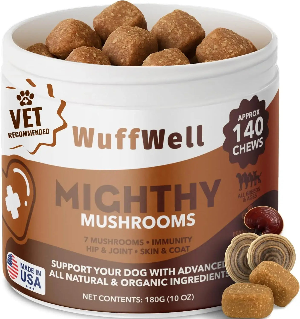 WUFFWELL - WuffWell 12:1 Mushroom Supplement for Dogs 140 Masticables - The Red Vitamin MX - Suplementos Herbales Para Perros - {{ shop.shopifyCountryName }}