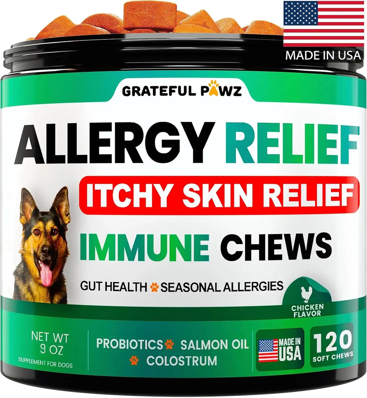 GRATEFUL PAWZ - Grateful Pawz Dog Allergy Relief Chews 120 Masticables - The Red Vitamin MX - Remedios Para La Picazón De Perros - {{ shop.shopifyCountryName }}