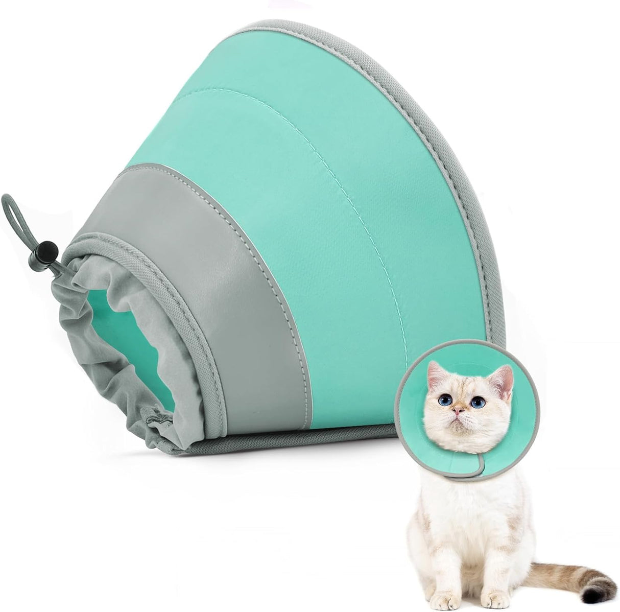 GoGoPaw Cat Cone Collar Soft to Stop Licking Adjustable Foldable SOLID GREEN SMALL