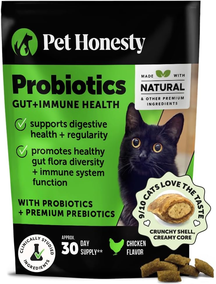 Pet Honesty Cat Probiotics Gut + Immune Health Crunchy & Creamy Chews 30 MAsticables