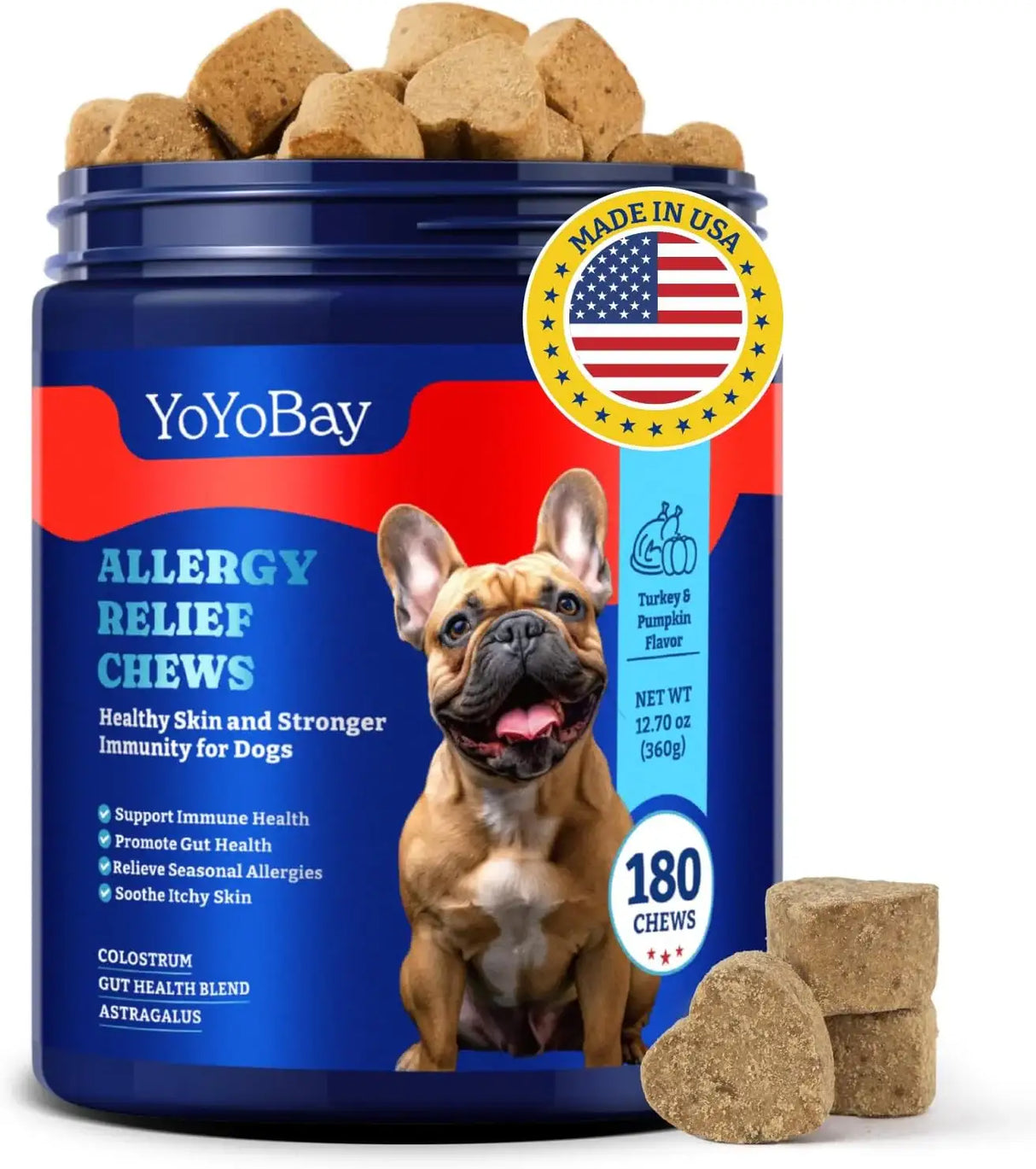 YoYoBay Dog Allergy Relief Chews Turkey & Pumpkin 180 Masticables