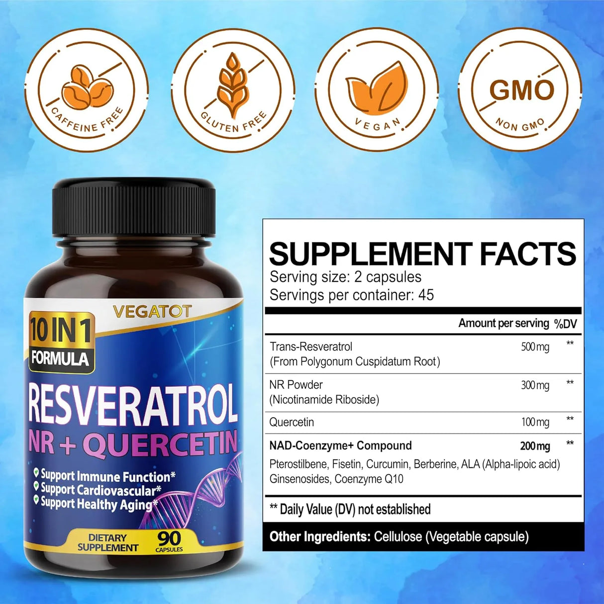 VEGATOT - VEGATOT 10 in 1 High Strength Resveratrol 90 Capsulas - The Red Vitamin MX - Suplementos Alimenticios - {{ shop.shopifyCountryName }}