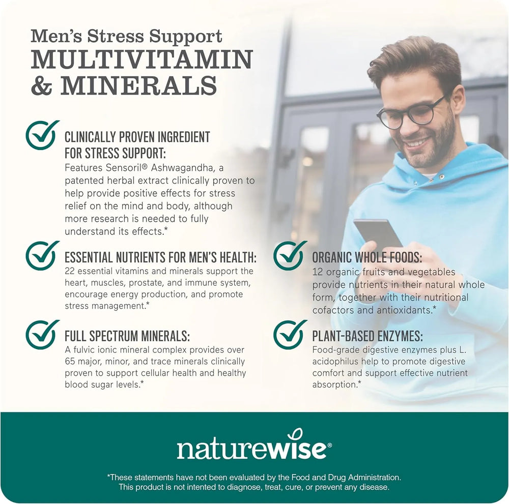 NATUREWISE - Naturewise NatureWise Multivitamin for Men + Stress Support + Fulvic Ionic Minerals + Probiotics for Immunity 60 Capsulas - The Red Vitamin MX - Suplementos Alimenticios - {{ shop.shopifyCountryName }}