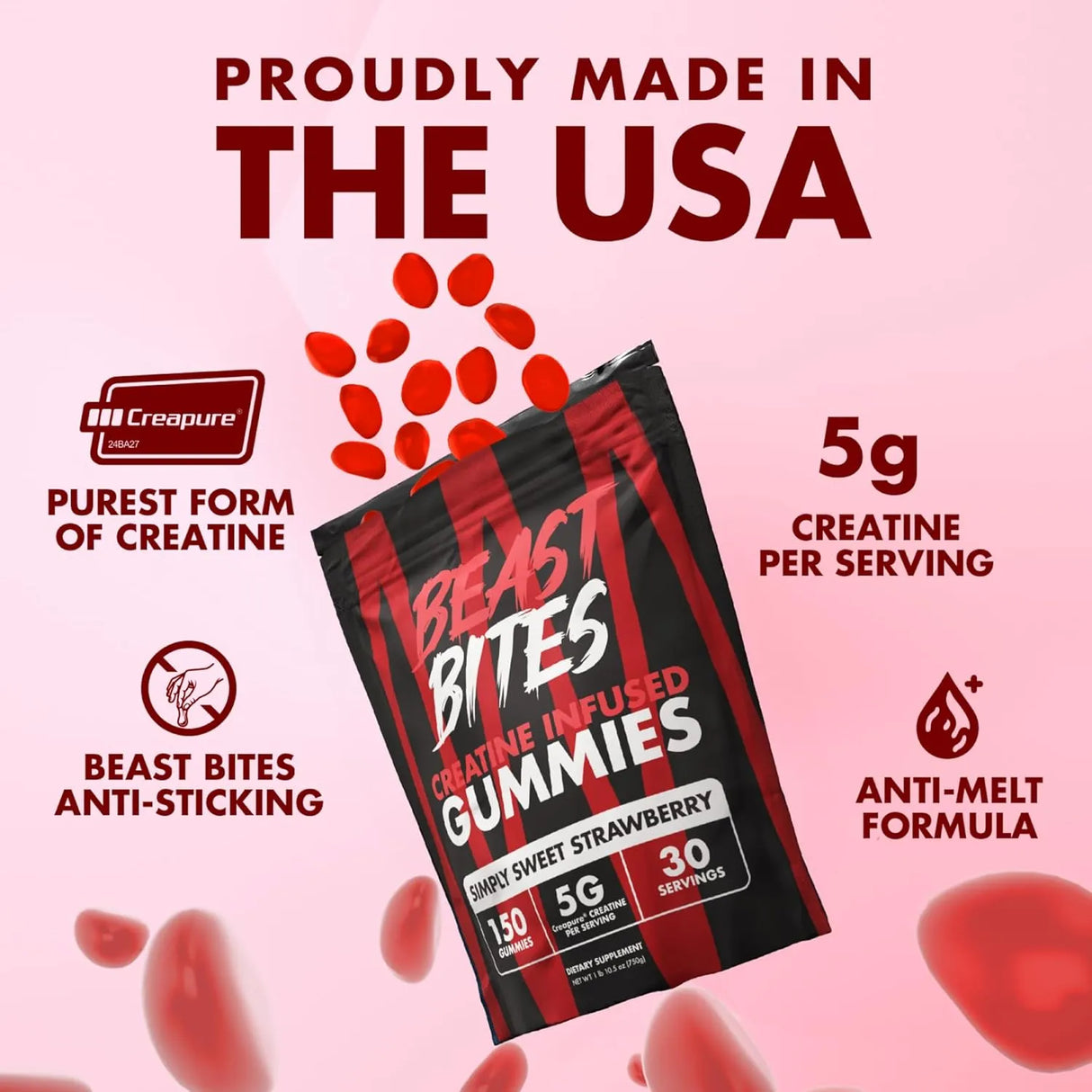 BEAST BITES - BEAST BITES Creatine Bites 5g Creatine Monohydrate Strawberry 30 Gomitas - The Red Vitamin MX - Suplementos Alimenticios - {{ shop.shopifyCountryName }}