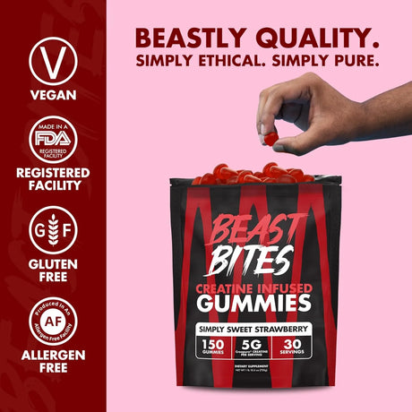 BEAST BITES - BEAST BITES Creatine Bites 5g Creatine Monohydrate Strawberry 30 Gomitas - The Red Vitamin MX - Suplementos Alimenticios - {{ shop.shopifyCountryName }}