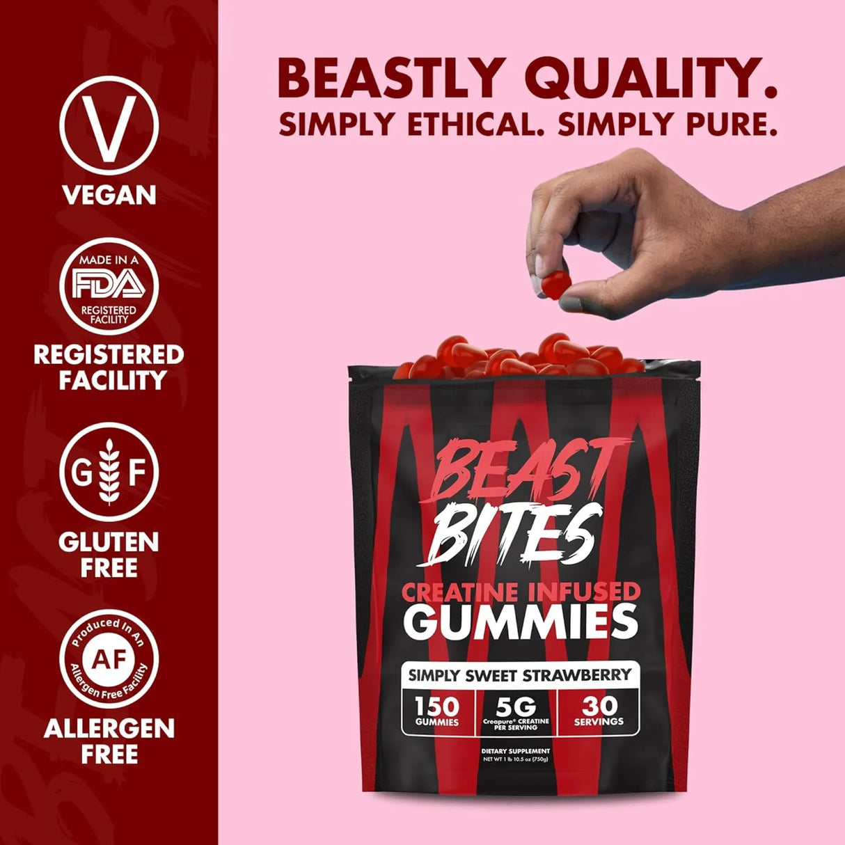 BEAST BITES - BEAST BITES Creatine Bites 5g Creatine Monohydrate Strawberry 30 Gomitas - The Red Vitamin MX - Suplementos Alimenticios - {{ shop.shopifyCountryName }}