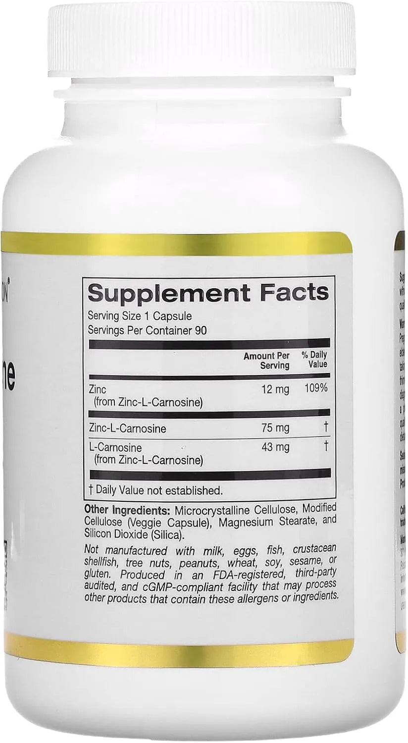 CALIFORNIA GOLD NUTRITION - California Gold Nutrition Zinc-L-Carnosine 90 Capsulas - The Red Vitamin MX - Suplementos Alimenticios - {{ shop.shopifyCountryName }}