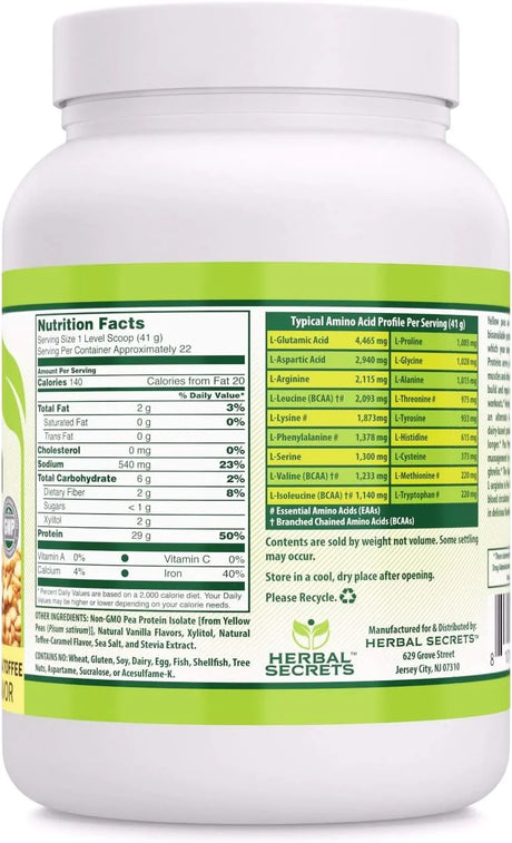 HERBAL SECRETS - Herbal Secrets Pea Protein Powder Vanilla Toffee Flavor 907Gr. - The Red Vitamin MX - Suplementos Alimenticios - {{ shop.shopifyCountryName }}