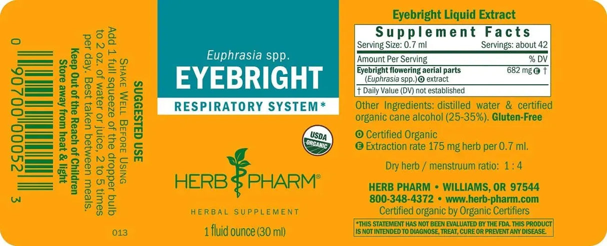 HERB PHARM - Herb Pharm Certified Organic Eyebright Liquid Extract 1 Fl.Oz. - The Red Vitamin MX - Suplementos Alimenticios - {{ shop.shopifyCountryName }}