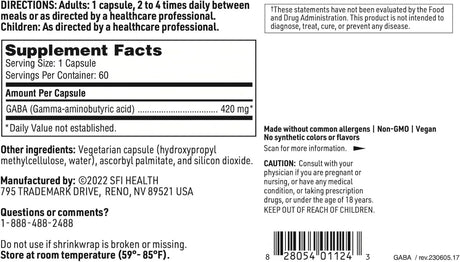 KLAIRE LABS - Klaire Labs GABA 420Mg. 60 Capsulas - The Red Vitamin MX - Suplementos Alimenticios - {{ shop.shopifyCountryName }}