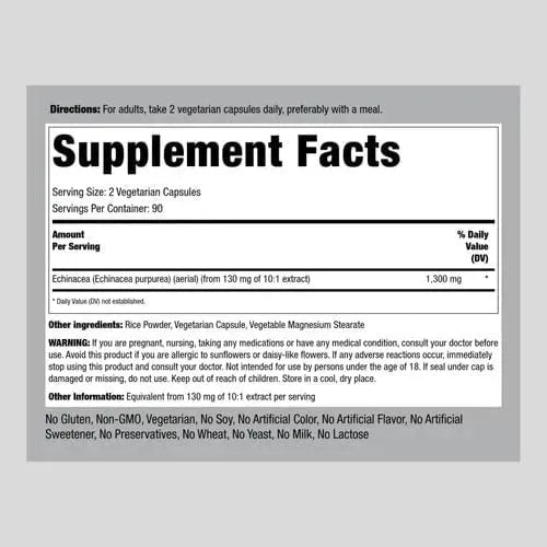 HORBAACH - Piping Rock Echinacea Extract 1300Mg. 180 Capsulas - The Red Vitamin MX - Suplementos Alimenticios - {{ shop.shopifyCountryName }}