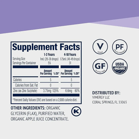 VIMERGY - Vimergy Kids Organic Liquid Zinc Sulfate 55Ml. - The Red Vitamin MX - Suplementos Alimenticios - {{ shop.shopifyCountryName }}
