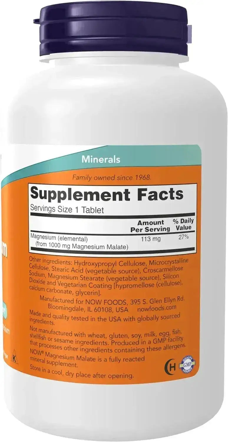 NOW SUPPLEMENTS - NOW Supplements Magnesium Malate 1000Mg. 180 Tabletas - The Red Vitamin MX - Suplementos Alimenticios - {{ shop.shopifyCountryName }}