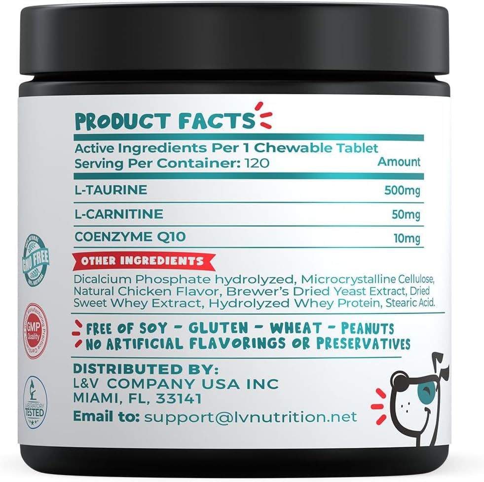 PET LOL Taurine for Dogs with L-Carnitine and Coenzyme Q10 120 Masticables