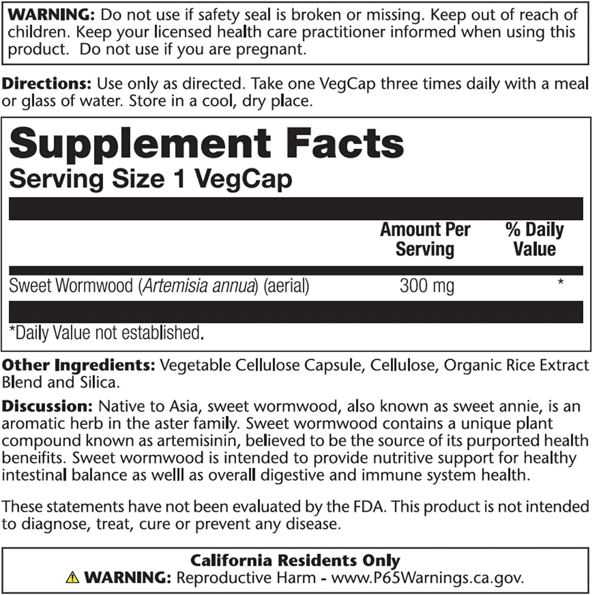 SOLARAY - Solaray Sweet Wormwood 300Mg. 100 Capsulas - The Red Vitamin MX - Suplementos Alimenticios - {{ shop.shopifyCountryName }}