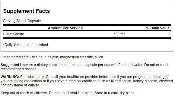 SWANSON - Swanson Pure L-Methionine 500Mg. 30 Capsulas - The Red Vitamin MX - Suplementos Alimenticios - {{ shop.shopifyCountryName }}