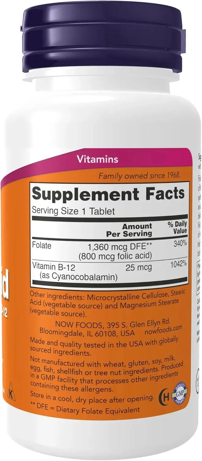 NOW SUPPLEMENTS - Now Supplements Folic Acid 800mcg + B-12 250 Tabletas 2 Pack - The Red Vitamin MX - Suplementos Alimenticios - {{ shop.shopifyCountryName }}