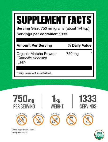 BULK SUPPLEMENTS - Bulk Supplements Organic Matcha Powder 1 Kg. - The Red Vitamin MX - Suplementos Alimenticios - {{ shop.shopifyCountryName }}