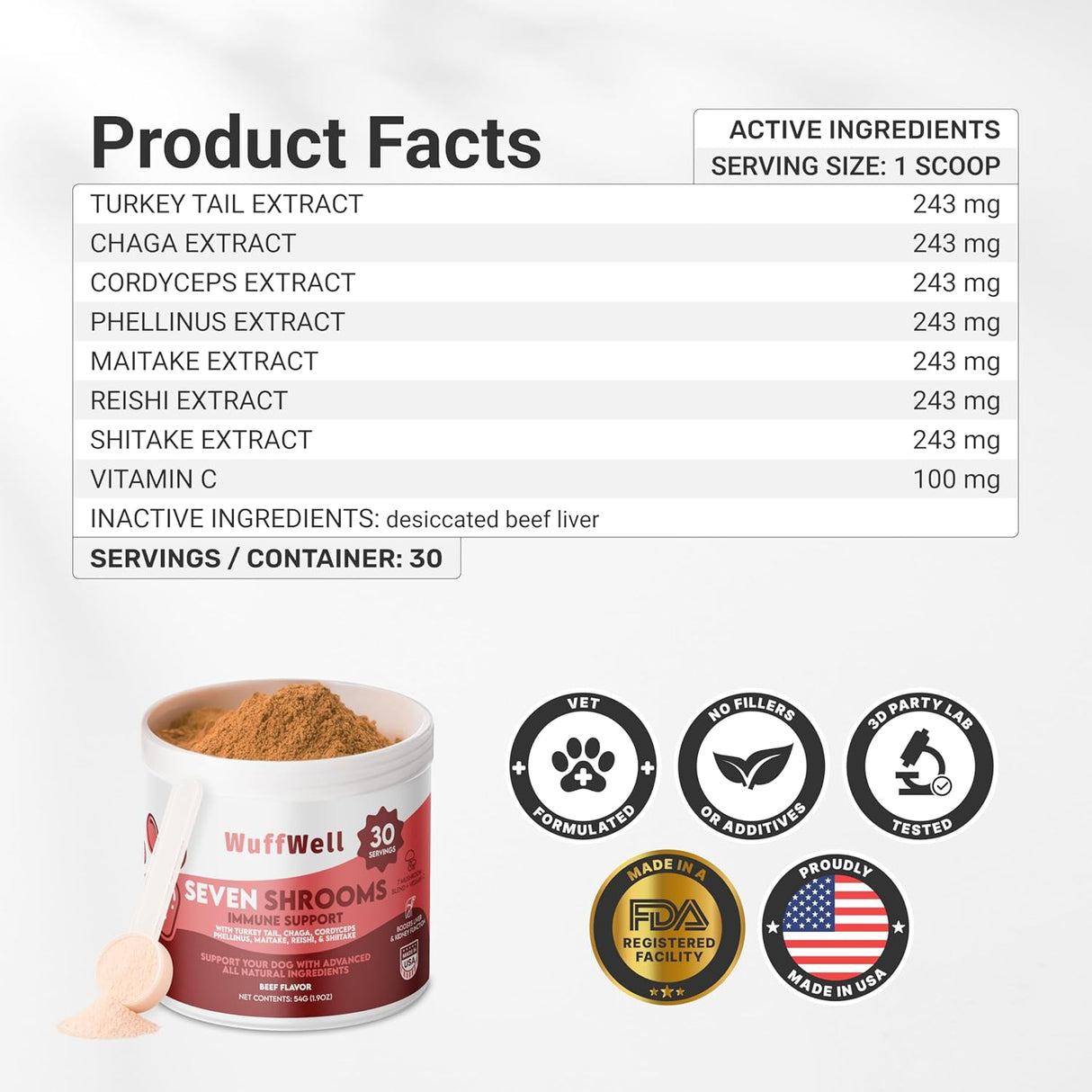 WUFFWELL - WuffWell Seven Mushrooms Powder with Vitamin C 30 Servicios 54Gr. - The Red Vitamin MX - Suplementos Herbales Para Perros - {{ shop.shopifyCountryName }}