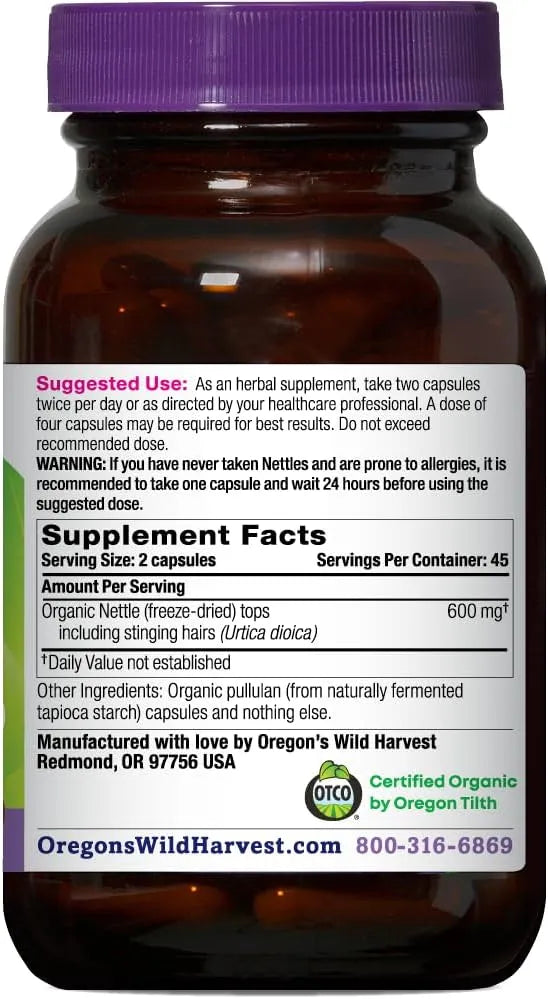 OREGON'S WILD HARVEST - Oregon's Wild Harvest Certified Organic Nettle 90 Capsulas - The Red Vitamin MX - Suplementos Alimenticios - {{ shop.shopifyCountryName }}