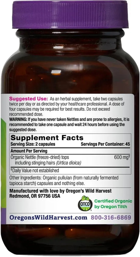 OREGON'S WILD HARVEST - Oregon's Wild Harvest Certified Organic Nettle 90 Capsulas - The Red Vitamin MX - Suplementos Alimenticios - {{ shop.shopifyCountryName }}