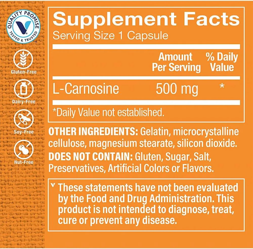 THE VITAMIN SHOPPE - The Vitamin Shoppe L-Carnosine 500Mg. 100 Capsulas - The Red Vitamin MX - Suplementos Alimenticios - {{ shop.shopifyCountryName }}