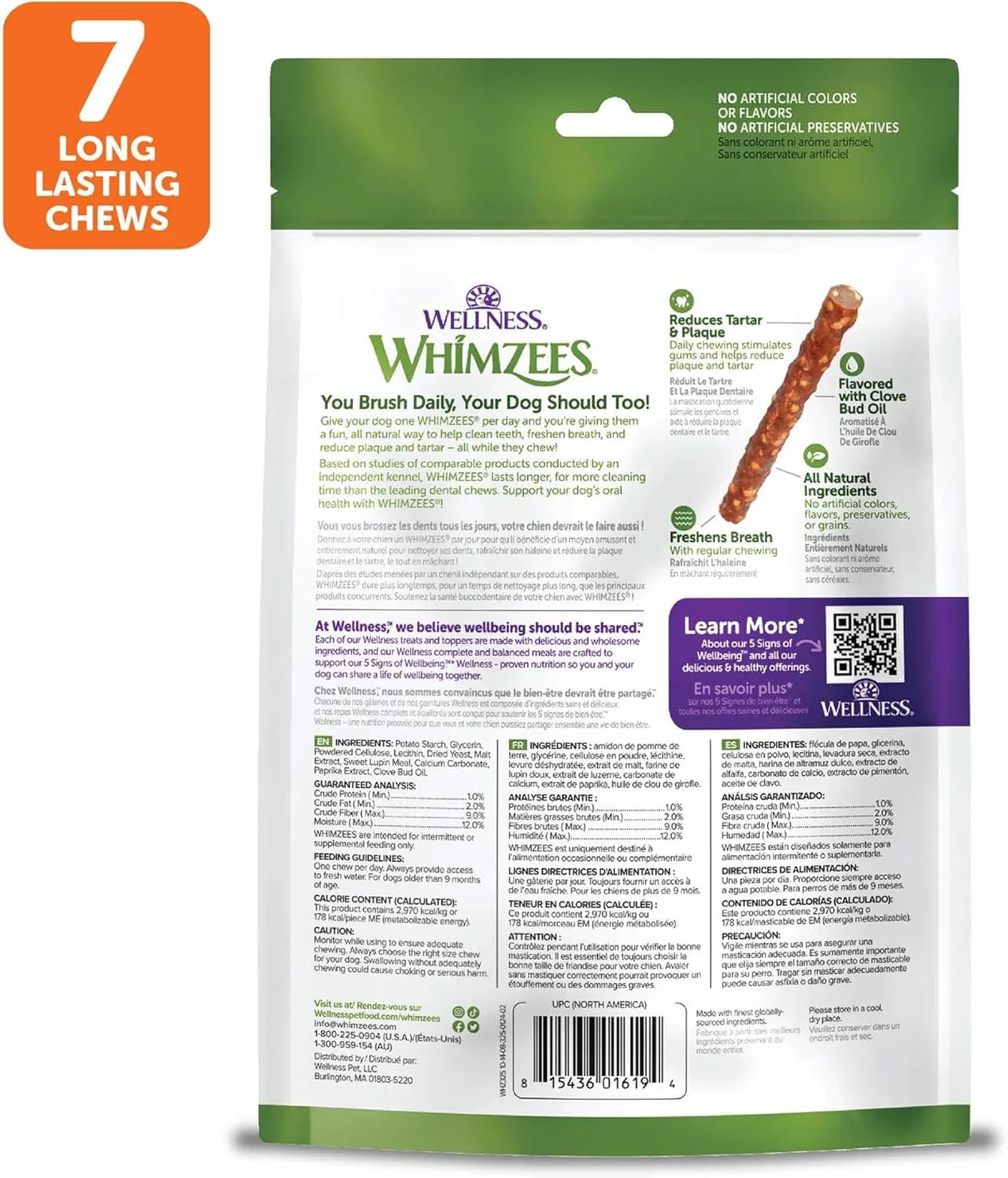 WELLNESS WHIMZEES - Wellness WHIMZEES Veggie Sausage Dog Dental Treats Large Size Stick 7 Piezas - The Red Vitamin MX - Cuidado Dental Para Perros - {{ shop.shopifyCountryName }}