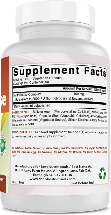 BEST NATURALS - Best Naturals Nattokinase 2000 FU 90 Capsulas - The Red Vitamin MX - Suplementos Alimenticios - {{ shop.shopifyCountryName }}