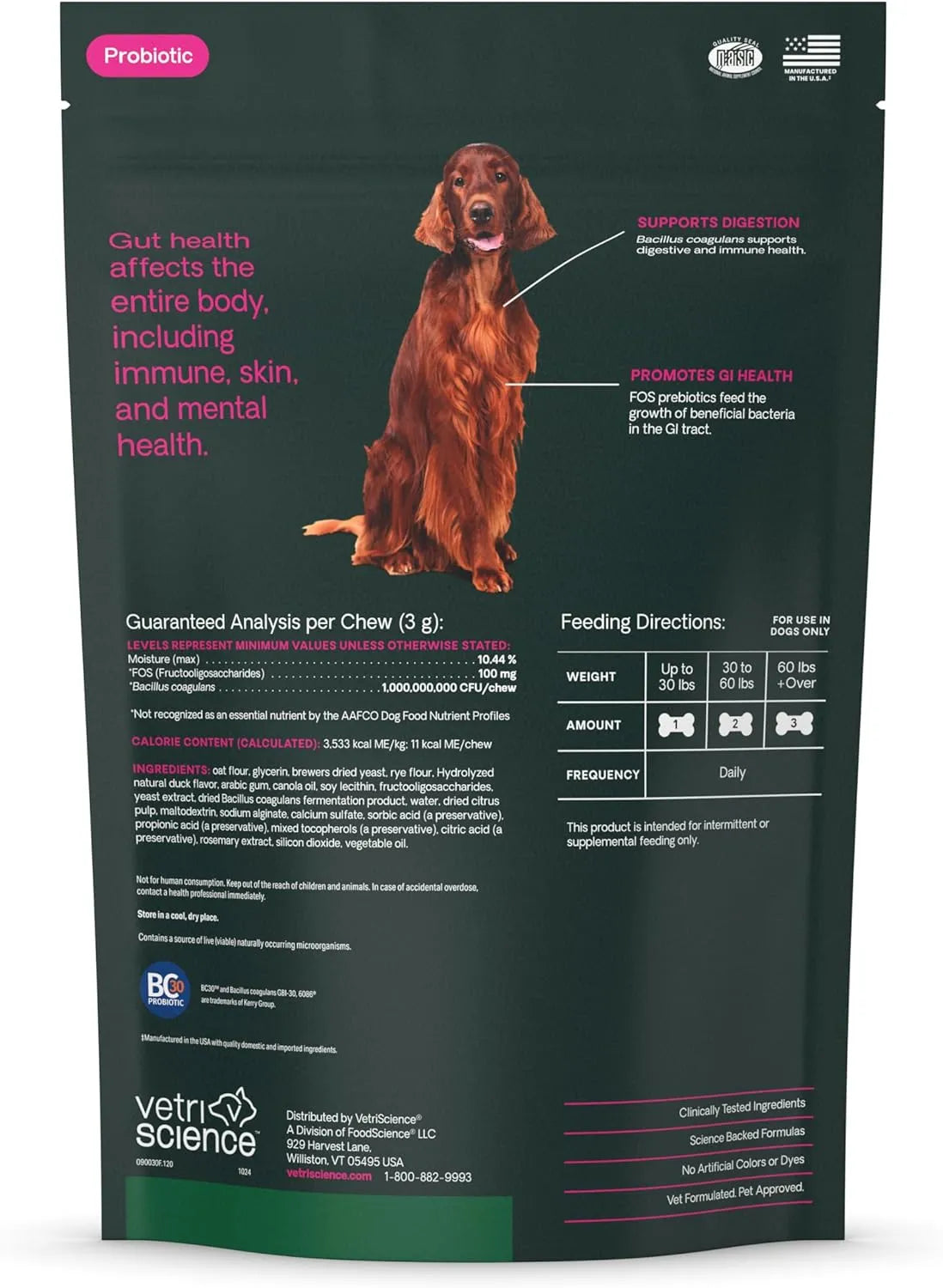 VETRISCIENCE - VetriScience Gut Health Chews Probiotic Everyday Digestive 120 Masticables - The Red Vitamin MX - Probióticos Para Perros - {{ shop.shopifyCountryName }}