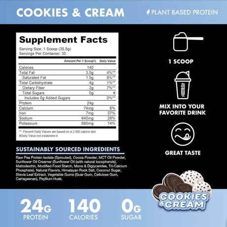 BLESSED - Blessed Vegan Protein Powder 23g of Pea Protein Cookies & Cream 1.06 Kg. - The Red Vitamin MX - Suplementos Alimenticios - {{ shop.shopifyCountryName }}