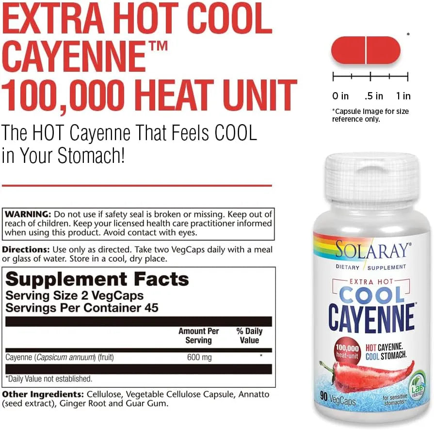 SOLARAY - Solaray Extra Hot Cool Cayenne 100,000 HU 90 Capsulas - The Red Vitamin MX - Suplementos Alimenticios - {{ shop.shopifyCountryName }}