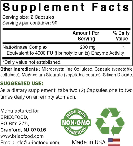 BRIEOFOOD - Brieofood Nattokinase 4000 FU 180 Capsulas - The Red Vitamin MX - Suplementos Alimenticios - {{ shop.shopifyCountryName }}