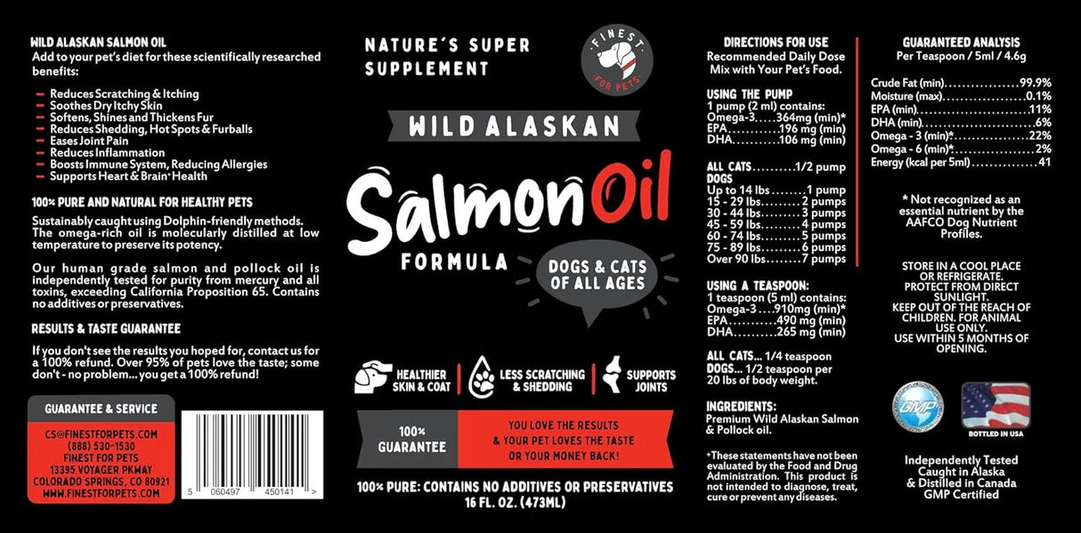 FINEST FOR PETS - Finest For Pets Wild Alaskan Salmon Oil Formula for Dogs & Cats 16 Fl.Oz. - The Red Vitamin MX - Aceite De Pescado Para Perros - {{ shop.shopifyCountryName }}