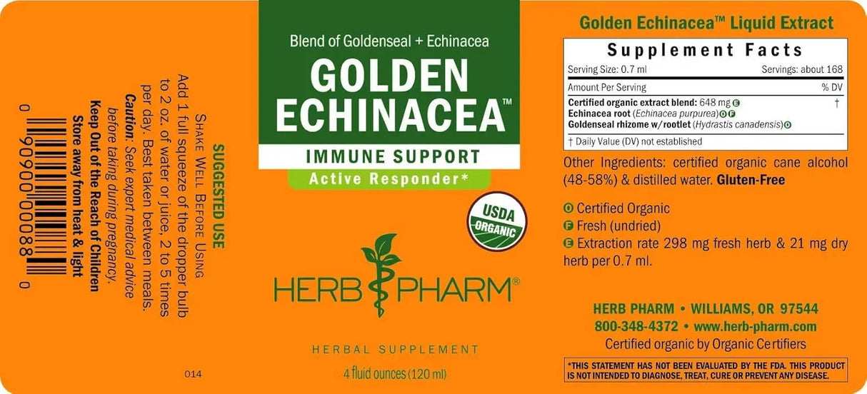 HERB PHARM - Herb Pharm Certified Organic Golden Echinacea Liquid Extract 4 Fl.Oz. - The Red Vitamin MX - Suplementos Alimenticios - {{ shop.shopifyCountryName }}
