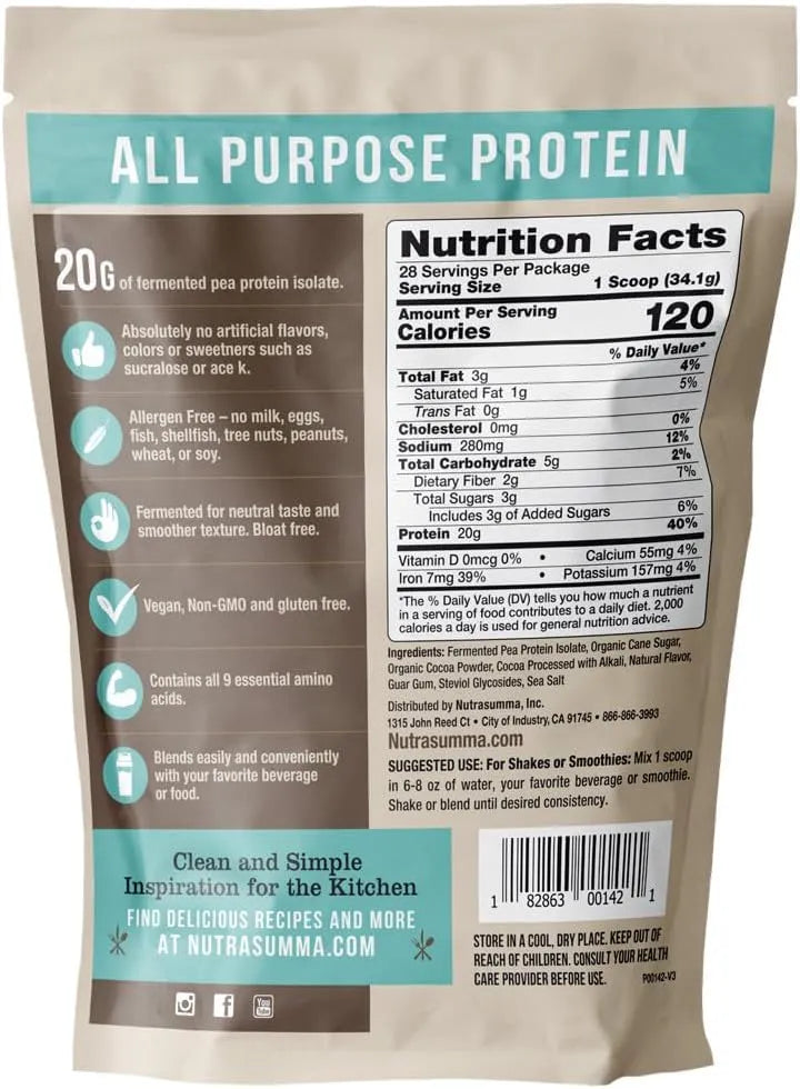 NUTRASUMMA - Nutrasumma Pea Protein Powder Chocolate 955Gr. - The Red Vitamin MX - Suplementos Alimenticios - {{ shop.shopifyCountryName }}