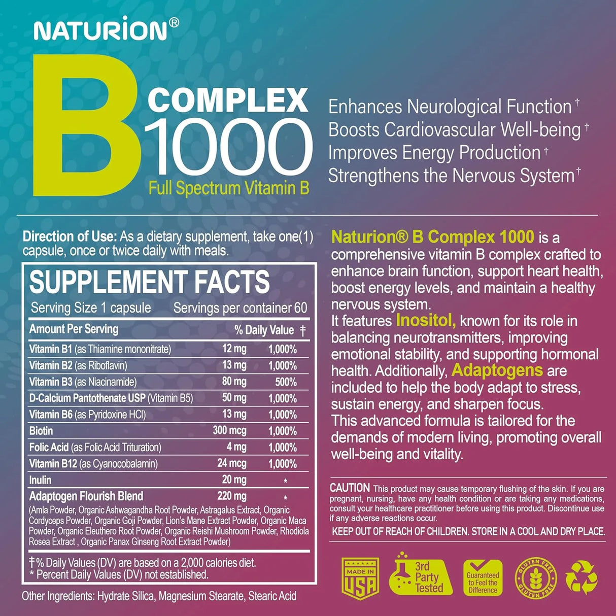 NATURION - NATURION B Complex 1000 60 Capsulas - The Red Vitamin MX - Suplementos Alimenticios - {{ shop.shopifyCountryName }}
