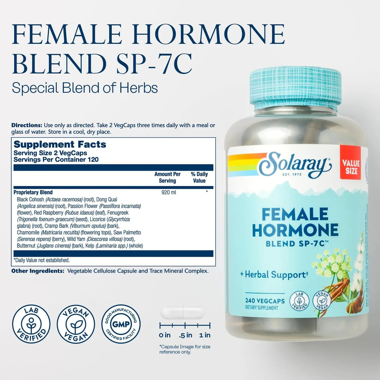 SOLARAY - Solaray Female Hormone Blend SP-7C 240 Capsulas - The Red Vitamin MX - Suplementos Alimenticios - {{ shop.shopifyCountryName }}