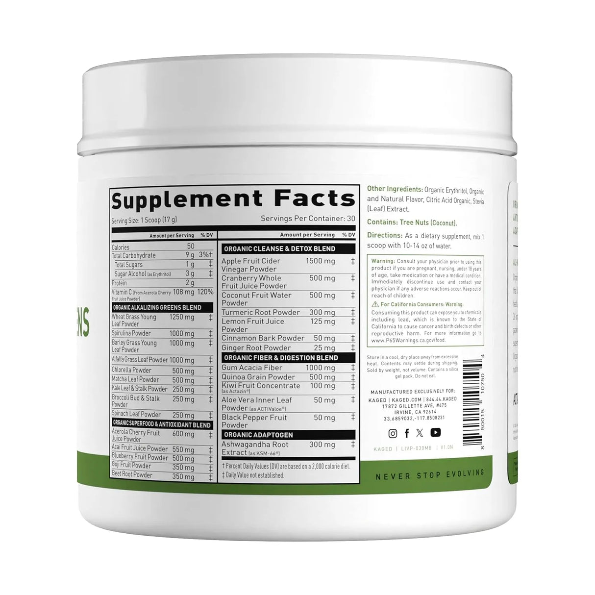 KAGED MUSCLE - Kaged Organic Greens Superfood Powder 30 Servicios Berry 510Gr. - The Red Vitamin MX - Suplementos Alimenticios - {{ shop.shopifyCountryName }}