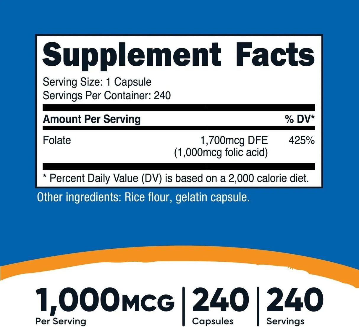 NUTRICOST - Nutricost Folic Acid 1000mcg 240 Capsulas - The Red Vitamin MX - Suplementos Alimenticios - {{ shop.shopifyCountryName }}