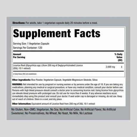 PIPING ROCK - Piping Rock DGL 2000Mg. 120 Capsulas - The Red Vitamin MX - Suplementos Alimenticios - {{ shop.shopifyCountryName }}
