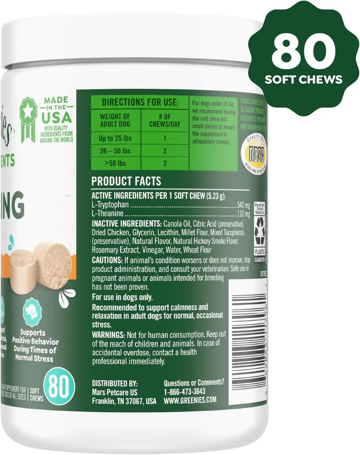 GREENIES - Greenies Supplements Calming Chews for Dogs Chicken Flavor 80 Masticables - The Red Vitamin MX - Relajantes Para Perros - {{ shop.shopifyCountryName }}