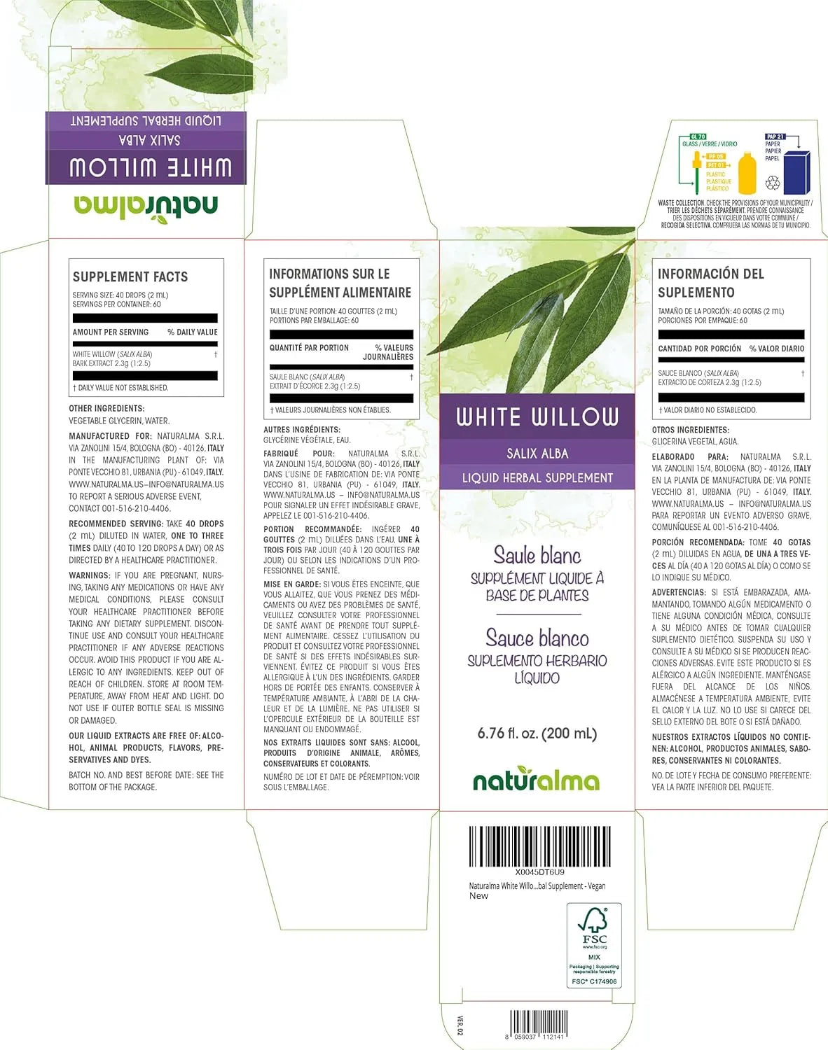 NATURALMA - Naturalma White Willow Bark Alcohol-Free Tincture 6.76 Fl.Oz. - The Red Vitamin MX - Suplementos Alimenticios - {{ shop.shopifyCountryName }}