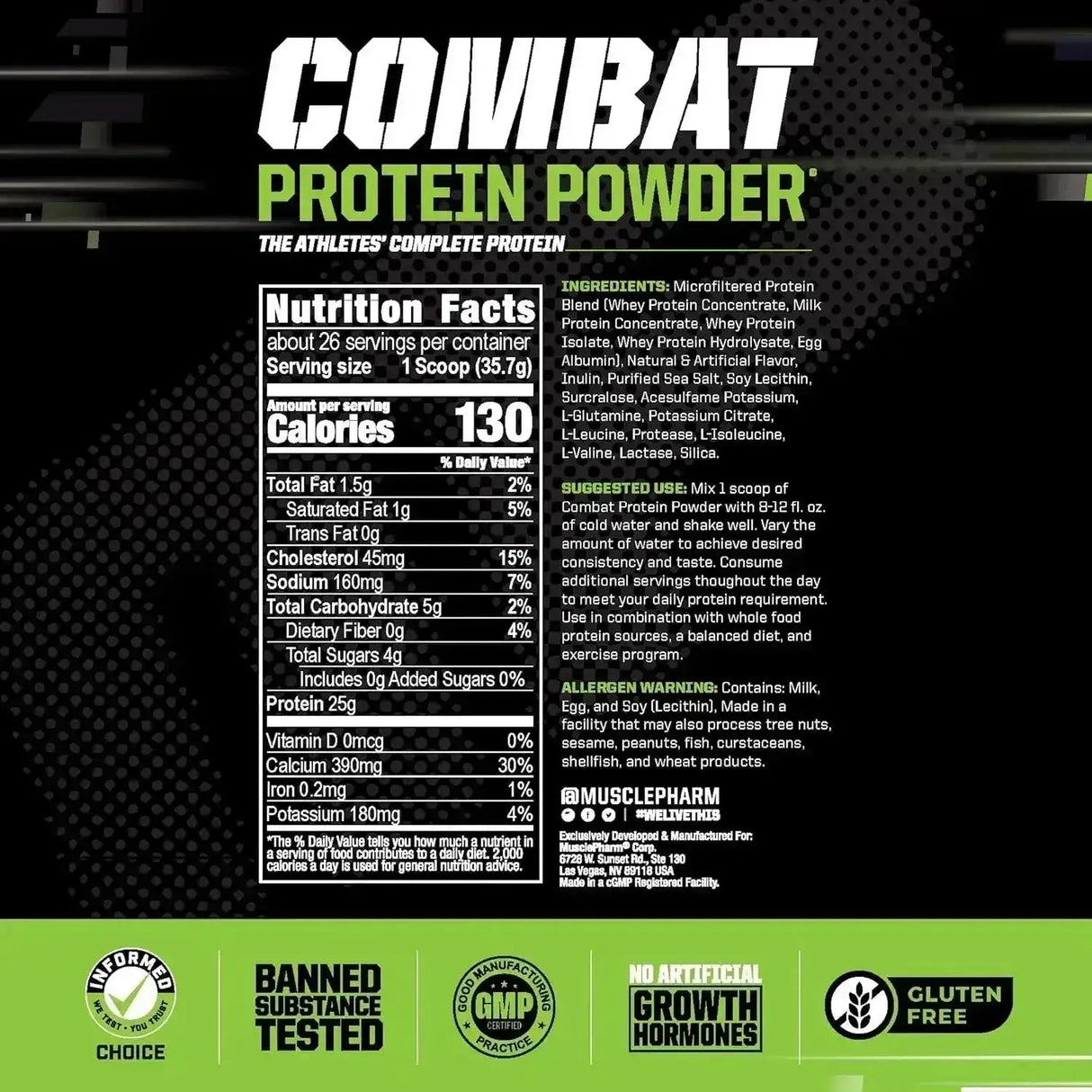 MUSCLEPHARM - MusclePharm Combat Protein Powder Vanilla 26 Servicios 2 Lbs. - The Red Vitamin MX - Suplementos Alimenticios - {{ shop.shopifyCountryName }}