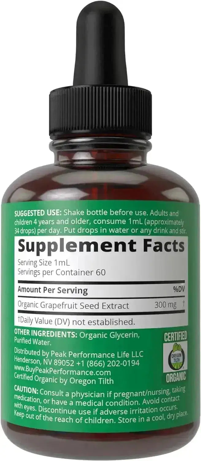 PEAK PERFORMANCE - Peak Performance USDA Organic Grapefruit Seed Extract Liquid Drops 60Ml. - The Red Vitamin MX - Suplementos Alimenticios - {{ shop.shopifyCountryName }}