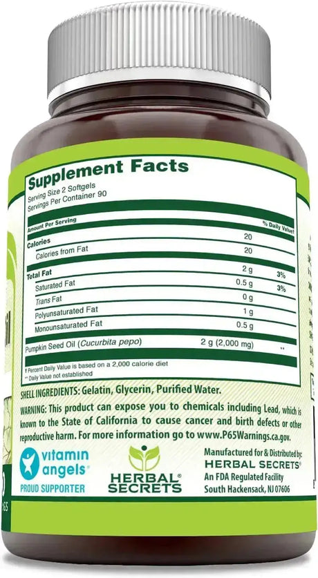 HERBAL SECRETS - Herbal Secrets Pumpkin Seed Oil 1000Mg. 180 Capsulas Blandas - The Red Vitamin MX - Suplementos Alimenticios - {{ shop.shopifyCountryName }}