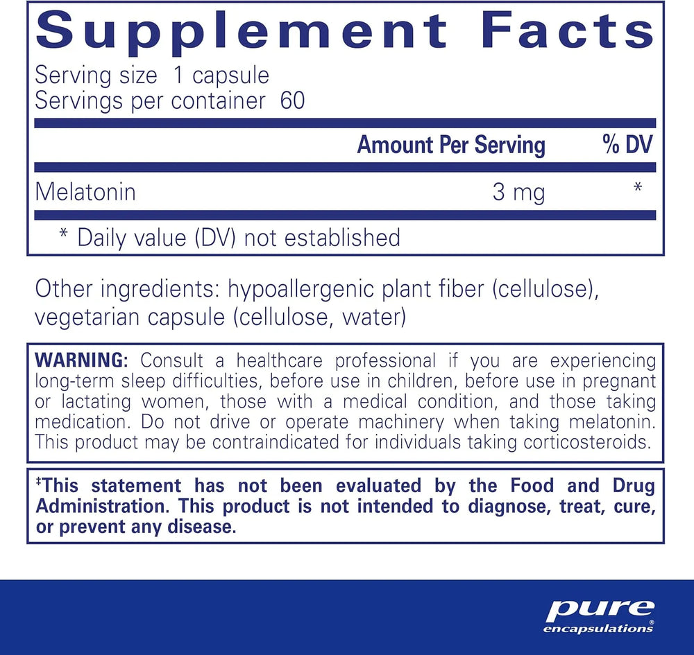 PURE ENCAPSULATIONS - Pure Encapsulations Melatonin 3Mg. 60 Capsulas - The Red Vitamin MX - Suplementos Alimenticios - {{ shop.shopifyCountryName }}