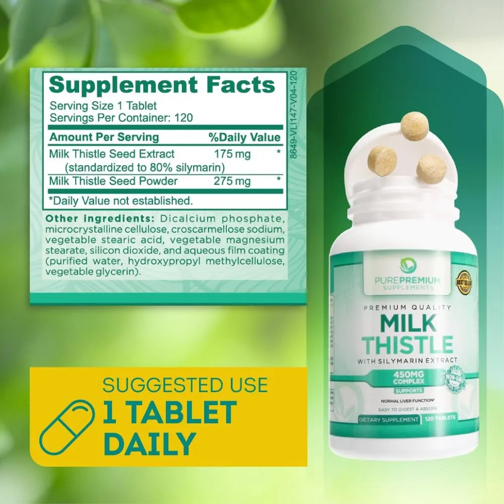 PUREPREMIUM SUPPLEMENTS - PurePremium Milk Thistle Supplement with Silymarin 450Mg. 120 Tabletas - The Red Vitamin MX - Suplementos Alimenticios - {{ shop.shopifyCountryName }}