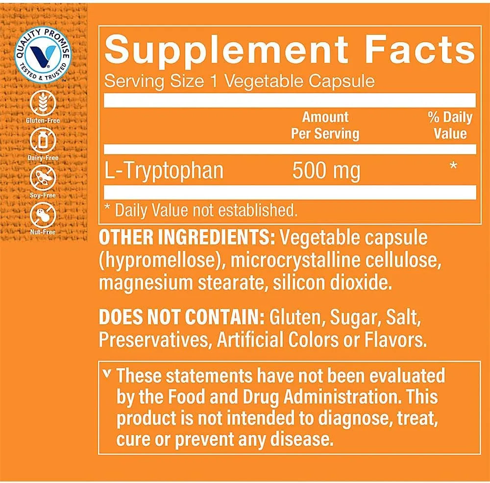 THE VITAMIN SHOPPE - The Vitamin Shoppe L-Tryptophan 500Mg. 60 Capsulas - The Red Vitamin MX - Suplementos Alimenticios - {{ shop.shopifyCountryName }}